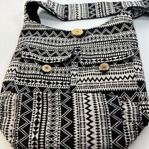 Tribe Azure Handcrafted Fair Trade Large Black 100% Cotton Hobo Hippie Boho Bag